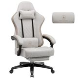 GTPLAYER Fauteuil de jeu, fauteuil de jeu en tissu avec coussin à ressorts ensachés, ergonomique, pivotant, avec repose-pieds, charge maximale 150 kg, beige