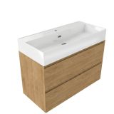 Saniclass Holz Pure Badkamermeubelset - 100x45x72cm - Legend keramische wastafel wit - 1 wasbak - 1 kraangat - 2 lades - mat eiken natural