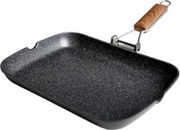 WECOOK! Ecochef Titanium grillpan, inductie, glad, 34 x 24 cm, antiaanbaklaag, milieuvriendelijk, zonder PFOA, gegoten aluminium, dikte 5 mm, handgreep van hout, inklapbaar, glaskeramiek, gas