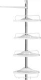 SONGMICS doucheplank in hoogte verstelbaar, hoekplank voor badkamer, badkamerplank, 95-300 cm, vloer tot plafond, roestvrij staal, 4 planken, 3 haken, 1 handdoekhouder, wit-zilver BCB02SW