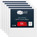 Artina Akademie – Set van 5 Schilderdoeken Canvas 50x50 cm – Spieraam van FSC® Hout – Wit Canvas 100% Katoen – 280 g/m
