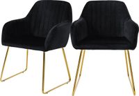 ML-Design Eetkamerstoel set van 2 zwart fluweel met gouden poten