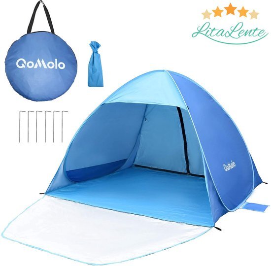 Litalente Strandtent- pop-up strandtent-draagbare tent-Anti-UV 50+ - blauw met draagtas - strandtent uv bescherming