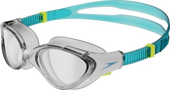Speedo Biofuse 2.0 Zwembril Dames - Ergonomische Duikbril Volwassenen - Anti condens & UV-bescherming - Professionele Zwembril met Drukknopsluiting - Superzachte Afdichting - Clear/Blauw