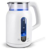 MalTec bouilloire avec contrôle de température, 1,5 litre, 40-100°C, écran LED, fonction maintien au chaud, 1500W, élément chauffant en acier inoxydable, base 360°, blanc