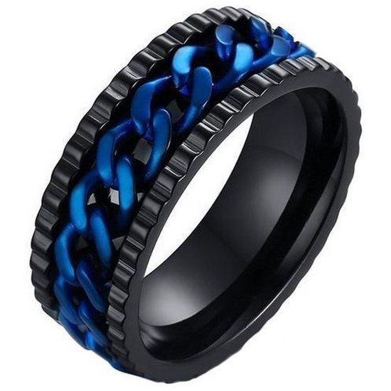 LGT JWLS LGT Jewels edelstaal heren ring Cuban Link Zwart Blauw-20mm