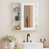 Meuble de salle de bain miroir avec armoire murale, rangement mural 1 porte + étagères côtés, toilettes, blanc