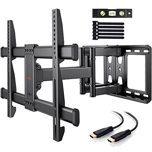 Perlegear TV Muurbeugel, Kantelbare Draaibare TV Beugel met Dubbele Arm Max. VESA 600x400mm voor 37-75 inch(94-190 cm) LED LCD Vlakke en Curved schermen tot 60 kg, inclusief 1.8m HDMI Kabel, Waterpas en Kabelbinders