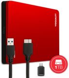 VisiQuality High-Speed Externe Harde Schijf 1 TB - Draagbare Dual Drive USB 3.0/C - Voor Windows & Mac - Geschikt voor Gameconsoles - Compact - Met handleiding - Rood