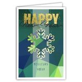 Happy New Year-kaart, beste wensen van glanzend goud, glinsterend, met witte envelop, formaat 12 x 17,5 cm, geometrische sneeuwvlok, wens een gelukkig nieuwjaar, gemaakt in Frankrijk