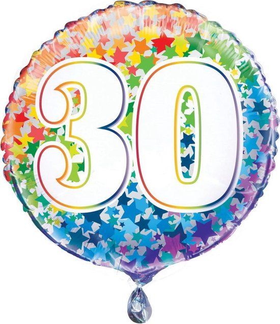 Merkloos / Sans marque Sterren van de regenboog Number 30 Ronde Folie Ballon 18" Verjaardag - Multi colour