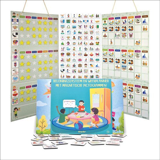Smarfer - Planbord & Beloningssysteem met Magnetische pictogrammen - Weekplanner kind - 67 x 33,5 cm - 2 borden
