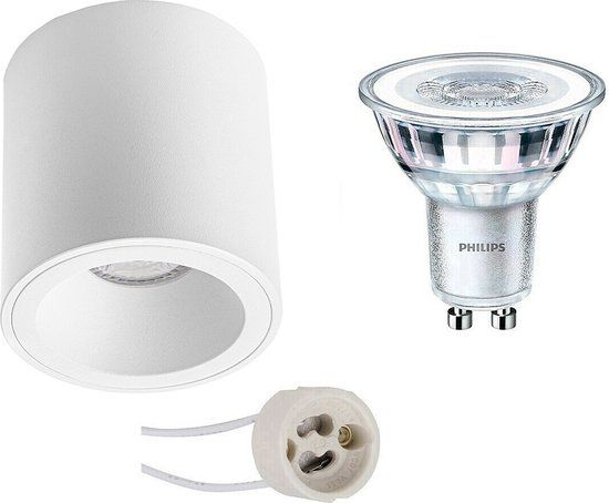BES LED Opbouwspot Set - Pragmi Cliron Pro - GU10 - Mat Wit - Ø90mm - Philips CorePro 4.6W - 4000K