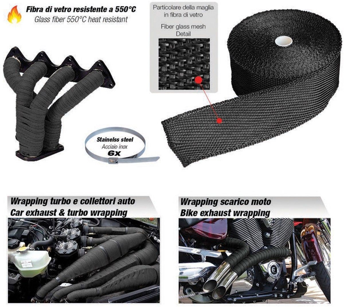 Simoni Racing Uitlaat Thermo Wrap Kit - 508mm X 15,24mtr + 6 Clips -<gt/>550C