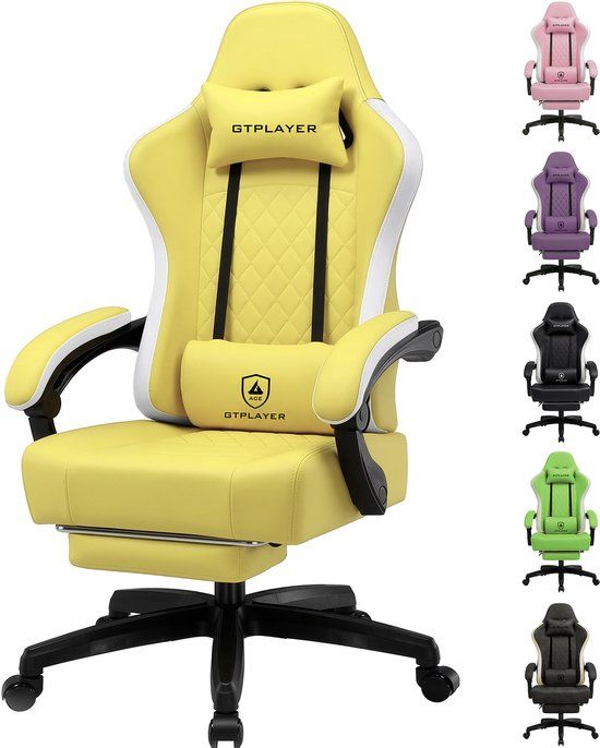 GTPLAYER - Gaming Stoel - Kunstleer met Federsitz en Voetensteun 150kg - Geel