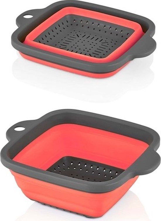 Qlux Inklapbaar Vergiet - Vierkant - Siliconen - Grijs/Rood