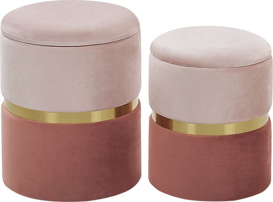 Beliani wichita - poef set van 2-roze-fluweel