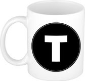 Bellatio Decorations Shoppartners Bv Koffie mok met de letter T - beker - zwart - 300 ml