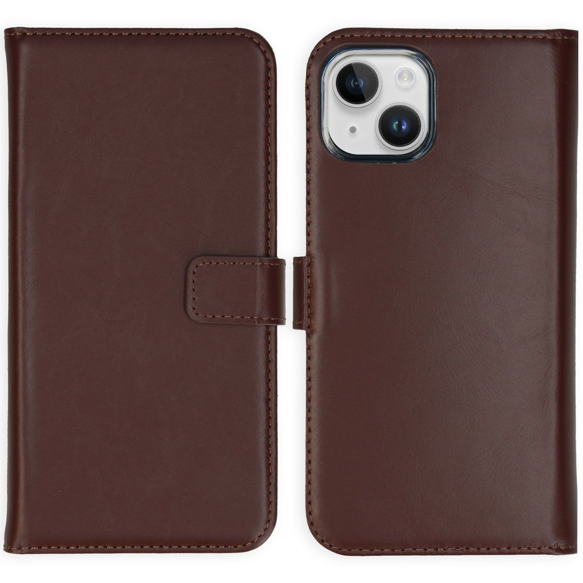 Selencia Echt Lederen Bookcase iPhone 15 - Bruin - Flip Case with Card Holder