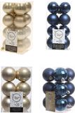 Kaemingk B.V. Décoration de Noël boules de Noël en plastique mélange de couleurs bleu foncé/champagne 4 et 6 cm paquet de 80x pièces