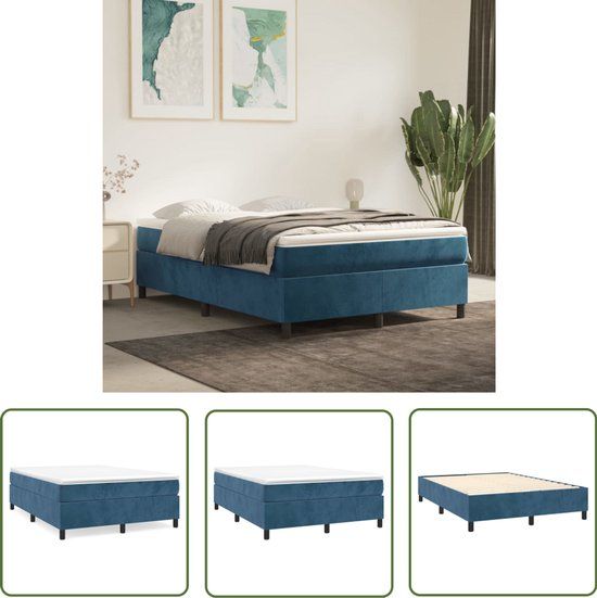vidaXL Boxspring met matras stof blauw 140x190 cm