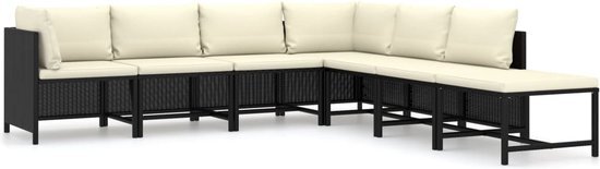 vidaXL 7-delige Loungeset met kussens poly rattan zwart