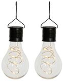 Anna's Collection Solar sfeer hanglamp - 2x - tuin - lampenbol - zwart - glas - 15 cm