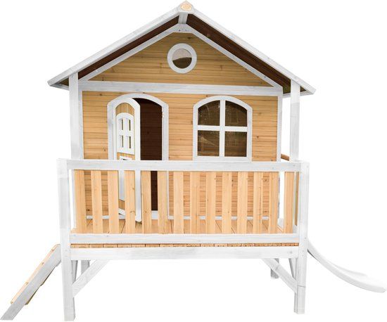 AXI Stef Speelhuis - Bruin/Wit - Met Glijbaan - Hout - Speelhuisje voor Buiten