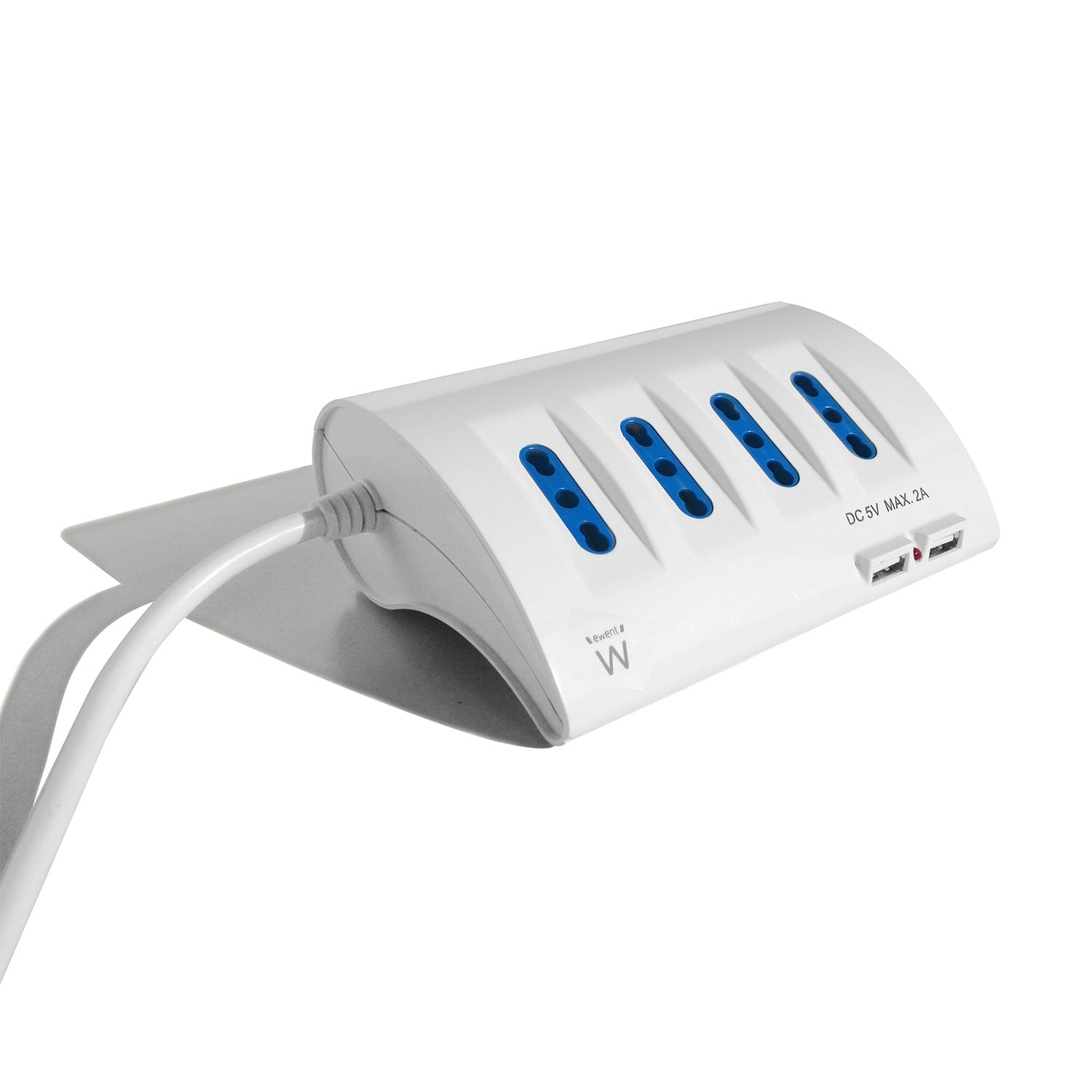 Ewent EW3934 - Stekkerdoos - 2 meter kabel - Wit/Blauw - Met USB