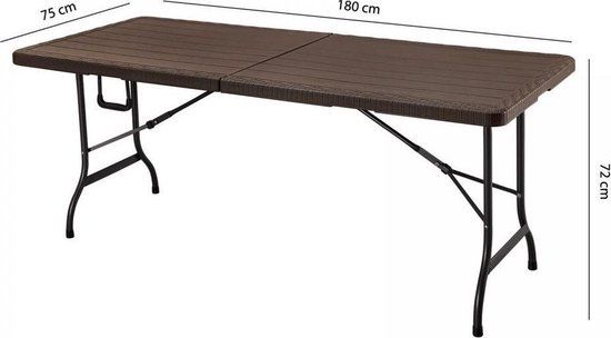 Opklapbare Campingtafel - 180 cm - Bruin - Kunststof & Metaal
