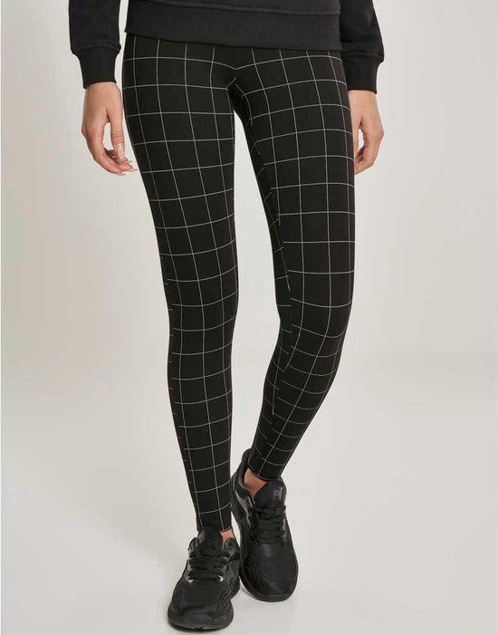 Urban Classics Check High Waist Dames Legging - zwart/wit - L