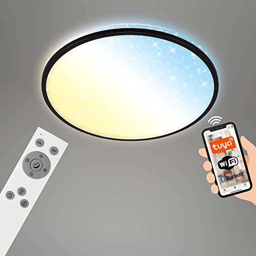 Briloner - Smart LED plafondlamp - Ø490 mm - Zwart - Dimbare - WiFi - Sterrenhemel