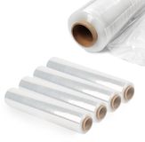 KADAX Transparante stretchfolie, 300 x 50 cm, plasticfolie, 3 kg verhuisfolie, palletfolie voor meubels, magazijn, transport, duurzame wikkelfolie, verpakkingsfolie (transparant, set van 4)