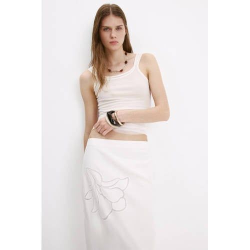 Mango White Linen Viscose Midi Skirt