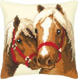 VERVACO Borduurpakket Kussen Kruissteek PAARDENVRIENDSCHAP Voorbedrukt Handwerkpakket voor Sierkussen 40 x 40 cm Zelf Maken Knutselen voor Volwassenen Woondecoratie DIY Cross Stitch Kit