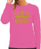 Bellatio Decorations Koningsdag Sweater Queen Glitter Goud Roze Dames XL
