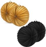 Boland Lampionnen van papier - rond - set van 16x stuks - Dia 22 cm - Versiering - mix van zwart en goud