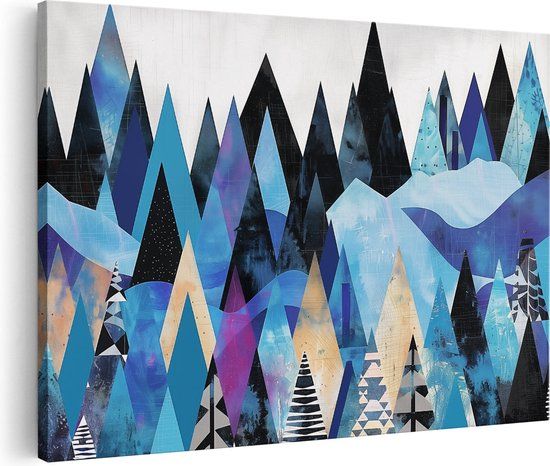 Artaza Canvas Schilderij Abstract Bergen en Bomen - 90x60 cm - Canvas Print