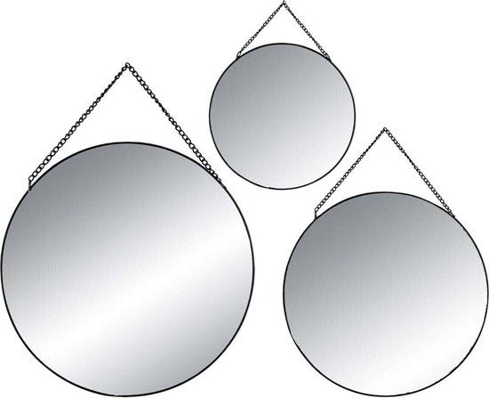Merkloos Set van 3 Wandspiegels Roan Zwart - Rond - Metaal/Glas - Zwart - Modern