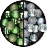 Merkloos / Sans marque Kaemingk B.V. Kunststof kerstballen - 28 stuks - groen en lichtblauw - 3 cm