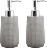 MSV Distributeur de savon - 2x - Squares - résine de pierre - gris clair - 7 x 18 cm - 275 ml