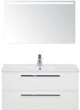 BES LED Seville Badmeubelset 100 cm - Wit Hoogglans - Keramische Wastafel Wit Enjoy met Sence Spiegel