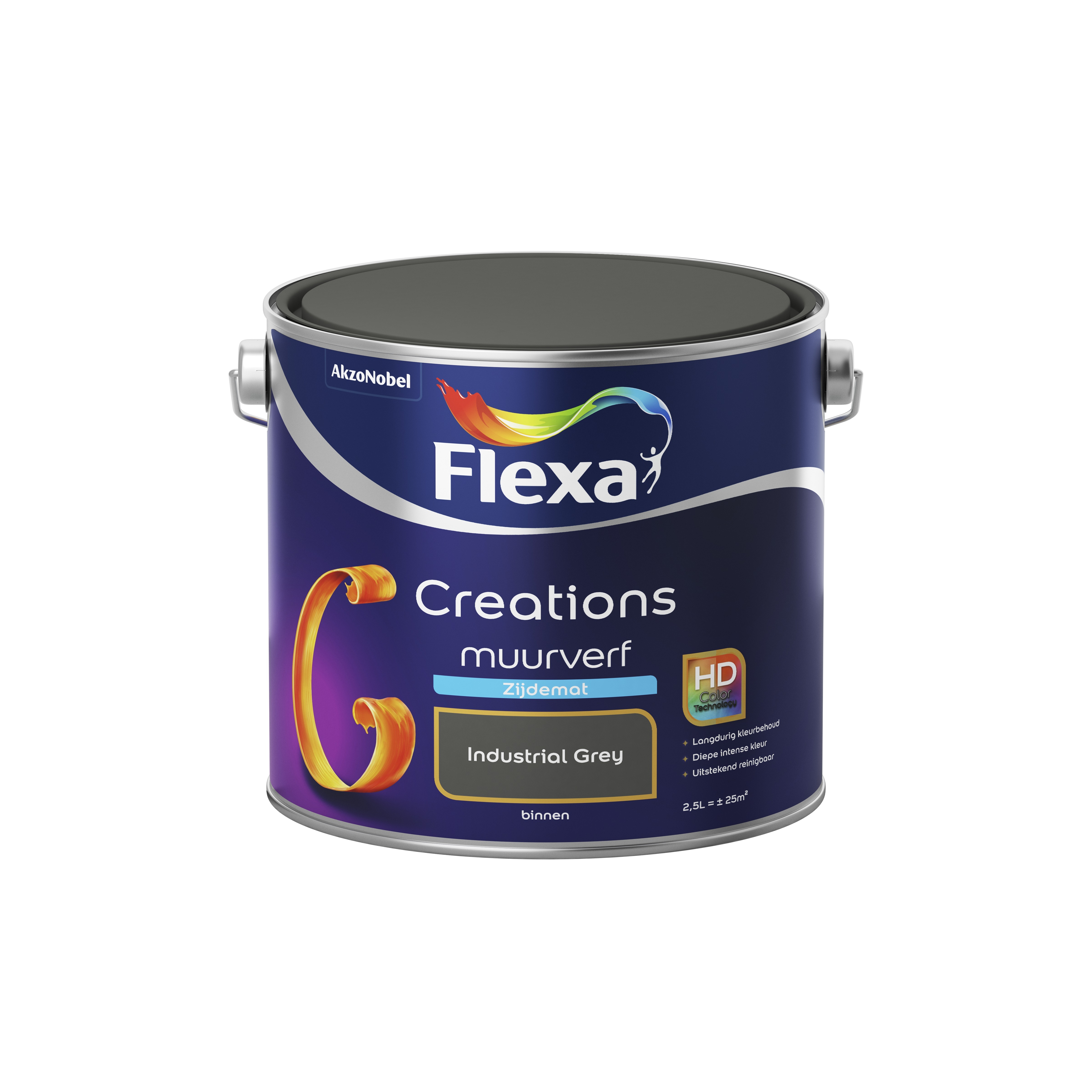 FLEXA Creations muurverf industrial grey zijdemat 2 5 liter