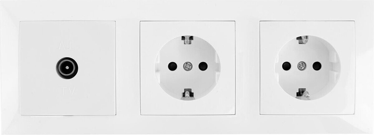 Aigostar Coax Contactdoos - Wandcontactdoos - Inbouw - 2-voudig Stopcontact - 1-voudig Coax - Randaarde - Incl. Afdekraam - Wit