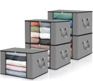 edihome, Opbergtas voor kleding, (x stuks), doos onder het bed, opvouwbare kist, van robuuste stof, versterkte handgrepen (lichtgrijs, 5 stuks)