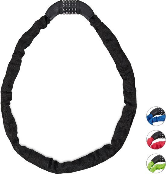 Relaxdays Fietsslot - kettingslot - cijferslot - 120 cm - gekleurd zwart