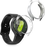 kwmobile 2x smartwatch hoes geschikt voor Samsung Galaxy Watch 7 44mm hoesje - Siliconen sporthorloge cover - Activity tracker case in transparant / zilver