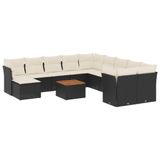 VidaXL 12-delige Loungeset met Kussens Poly Rattan Zwart