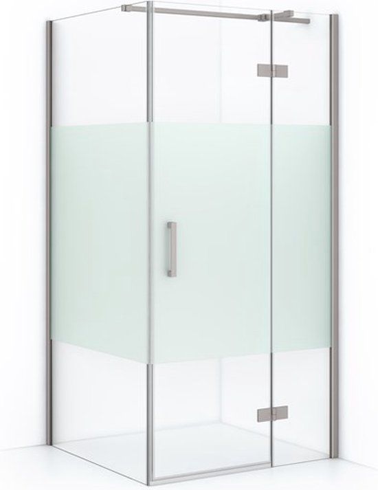 Maxaro Douchecabine Diamond 100x80cm 8mm Helder Veiligheidsglas met Matte Strook Geborsteld RVS