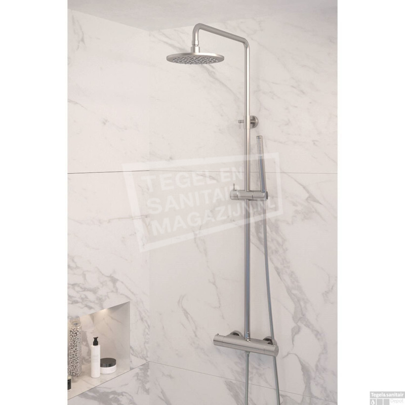 Brauer Regendouche Brushed Showerpipe Met Thermostaat 20cm Geborsteld Nikkel